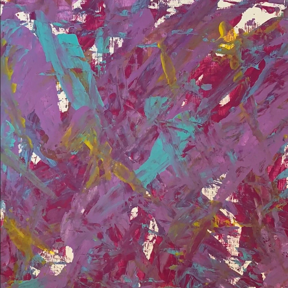 Lavender, yellow, teal & magenta acrylic on 9”x12” - original art - Picture 5 of 5